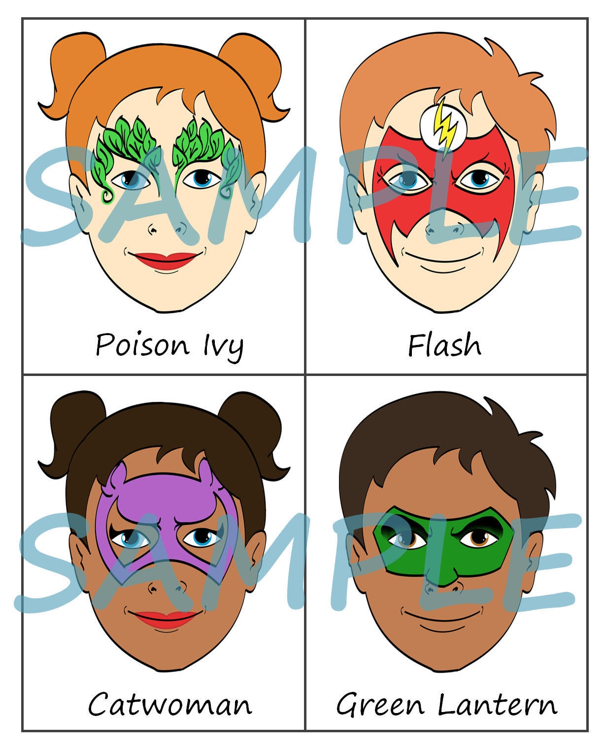 Face Paint Menu Printable Cartoon Kids Choice Face Painting - Pack of ...