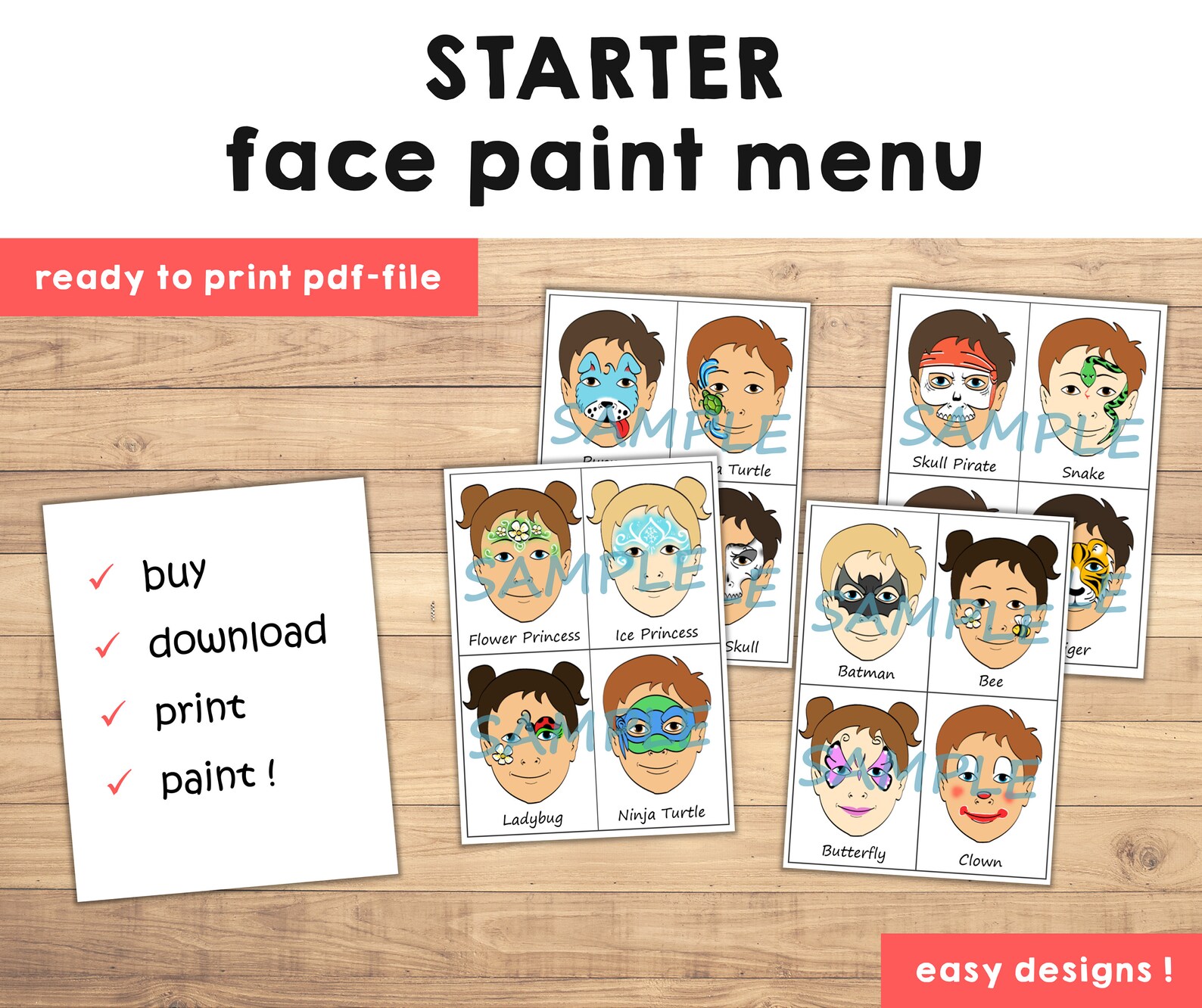 Face Painting Menu Board Easy Choice Kids Paint Pack of 16 Etsy