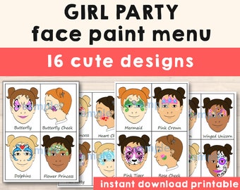 Face Painting Menu Board Girly Choice Kids Paint - Pack of 16 Girl Face Designs - Digital Download Printable Display