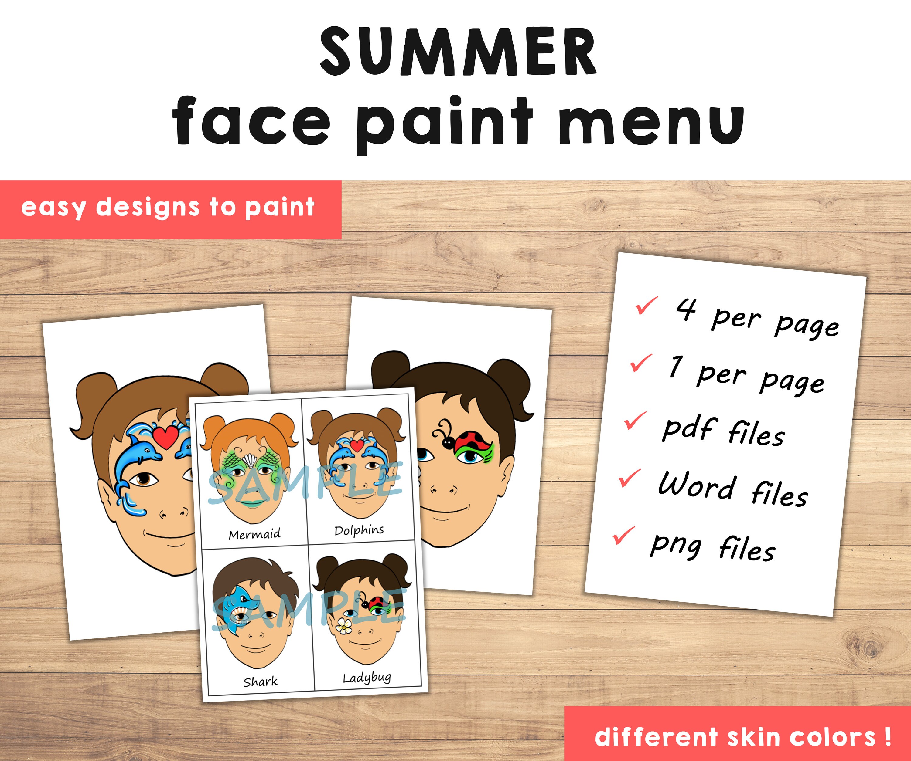 Face Paint Menu Printable Choice Cartoon Face Painting Designs - Pack ...