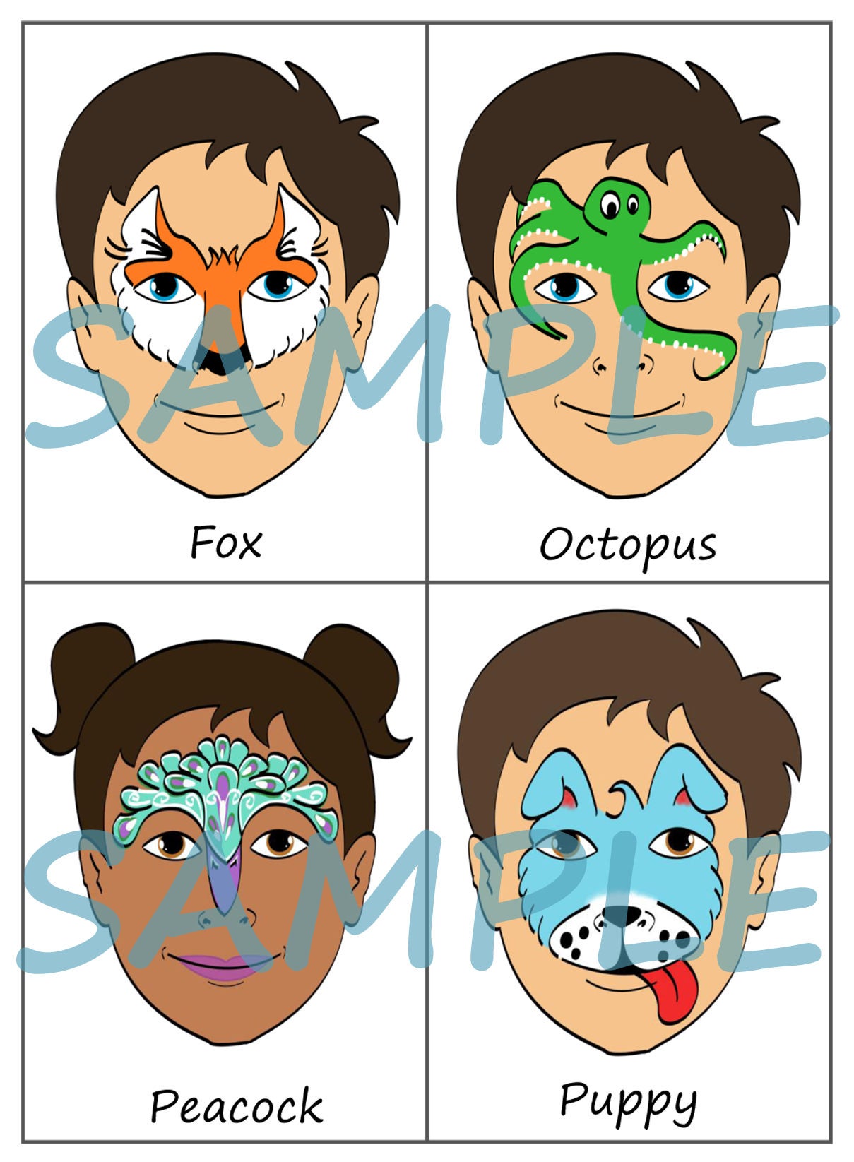 Face Paint Menu Printable Choice Face Painting Designs - Pack of 16 ...