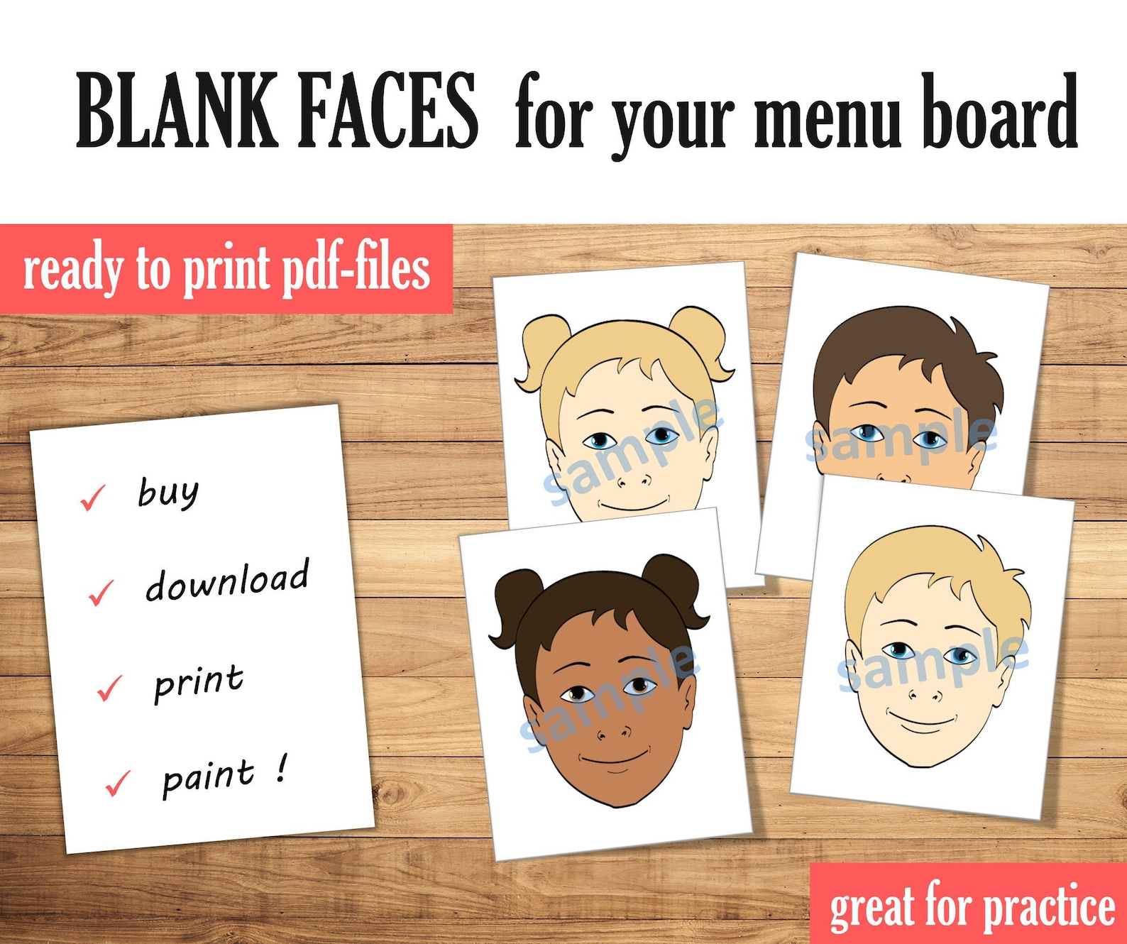 Face Paint blank faces Pack of 18 Face Template Printable | Etsy