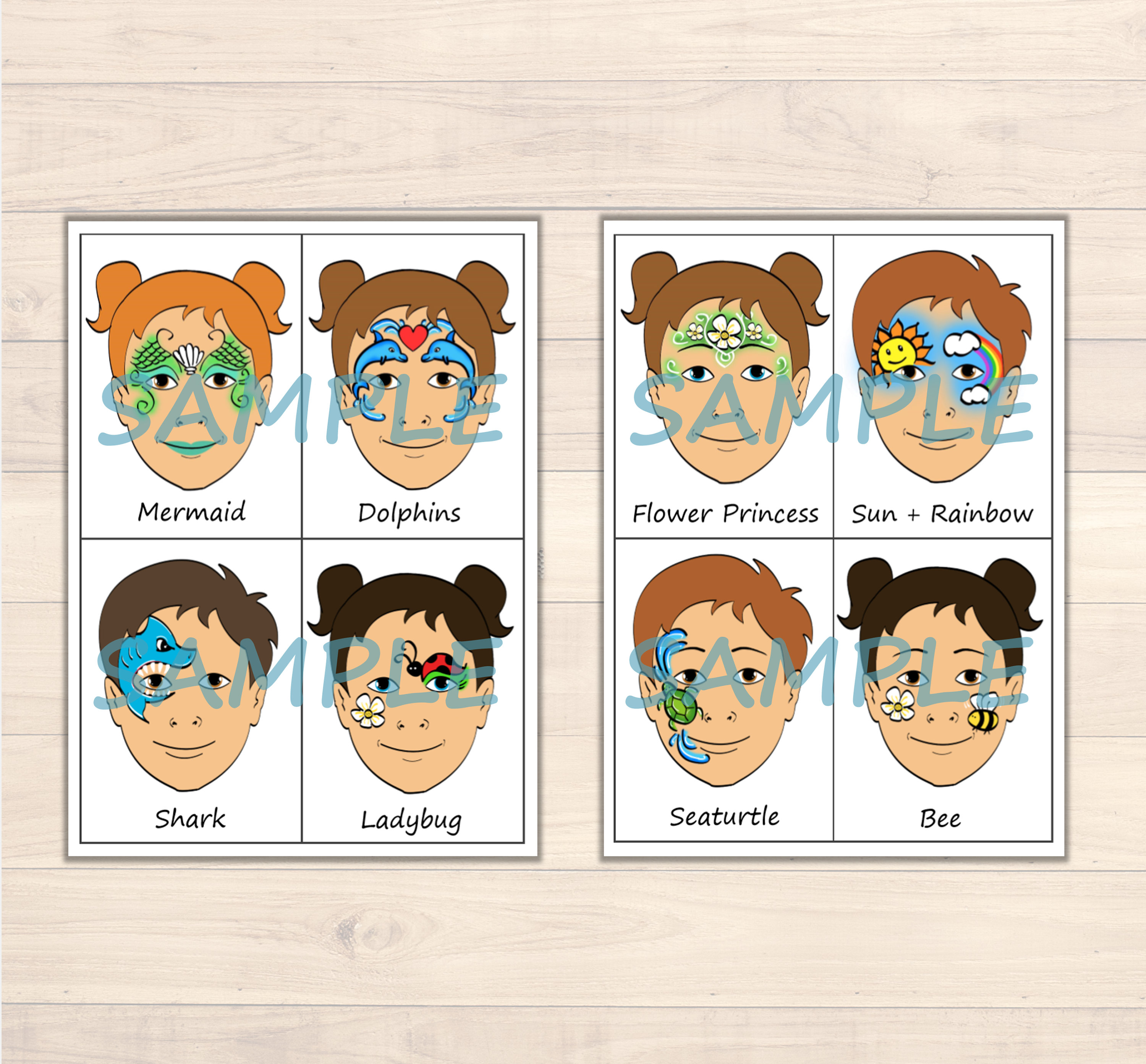 Face Paint Menu Printable Choice Cartoon Face Painting Designs - Pack ...