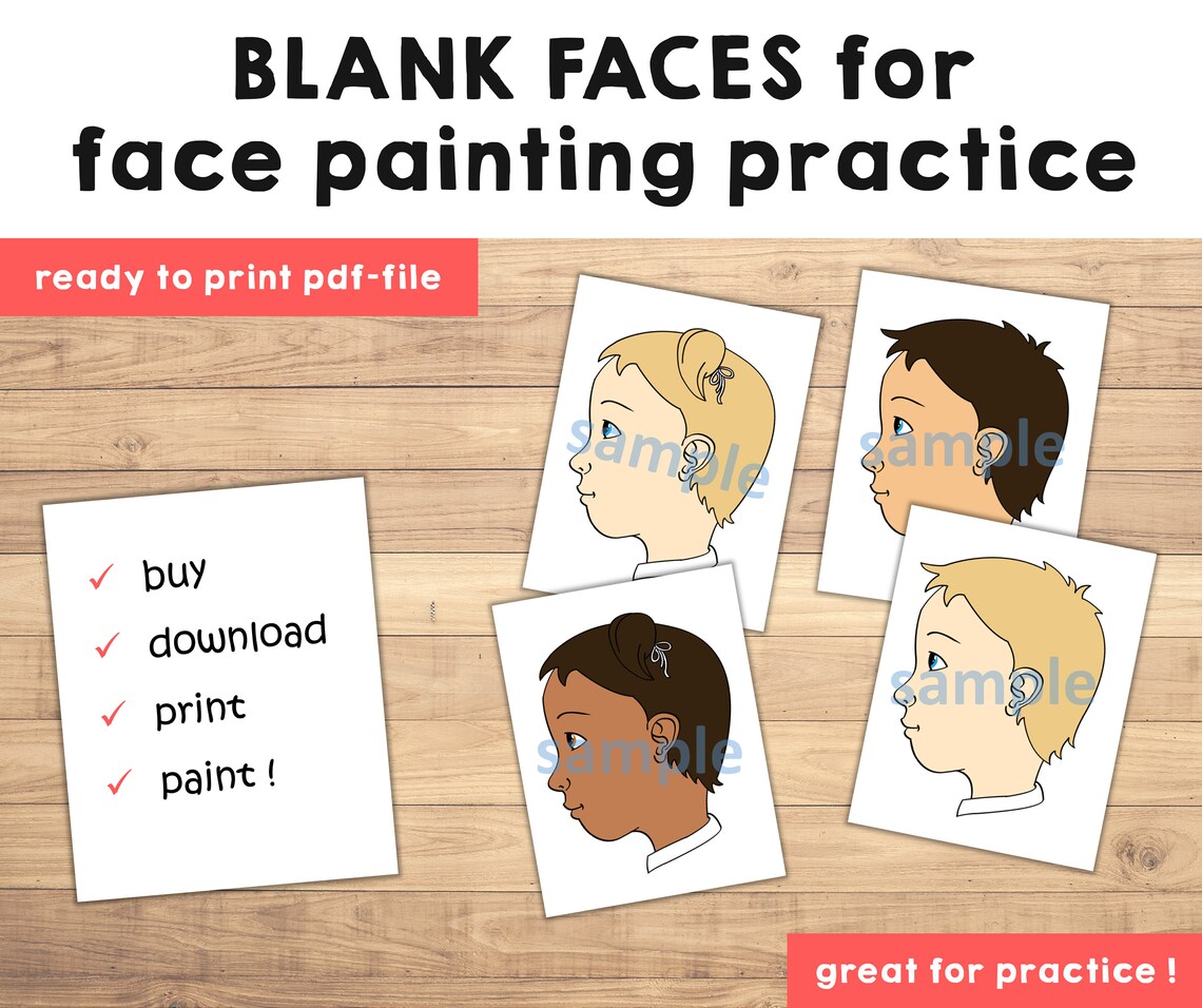 Face Paint Blank Faces - Pack of 18 Face Template Printable - Digital ...