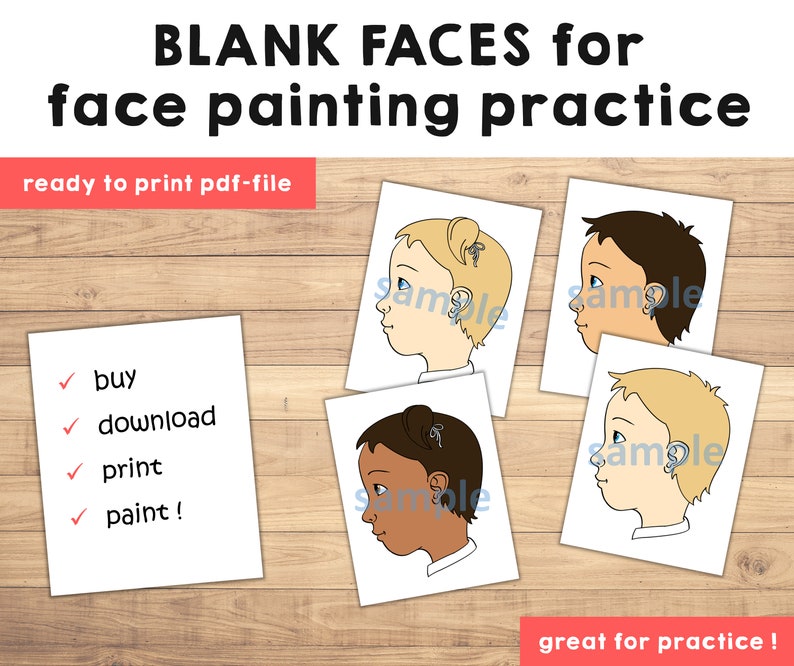 Face Paint Blank Faces - Pack of 18 Face Template Printable - Digital ...