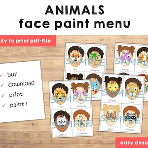 Face Paint Menu Printable Choice Face Painting Designs - Pack of 16 ...