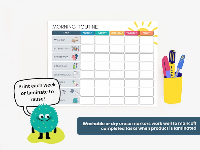Editable Kids Morning Routine Chart | Visual Schedule Printable (canva ...