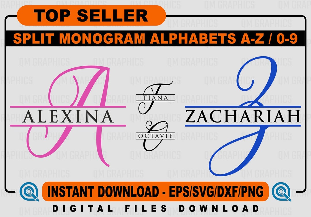 36 Split Monogram Alphabet & Numbers SVG, EPS, DXF, Png, Split Frame ...