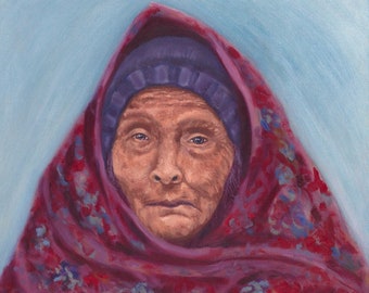 To Be Seen, Indian Woman Portrait Original Oil Painting Print, Purple Blue  Wall Art Decor Boho India Erica Prasad