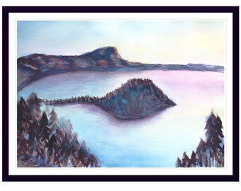 ORIGINAL Crater Lake National Park Painting Art, Nature Water Lake Sunset Wall Decor, Perfect Unique Holiday Gift Present, Erica Prasad