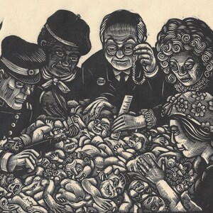 The Curious Task - Wood Engraving Print - 5" x 6" - Printed on Kitakata rice paper image 1