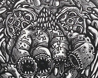 Man, Ergo - 15"x5" Woodcut Print