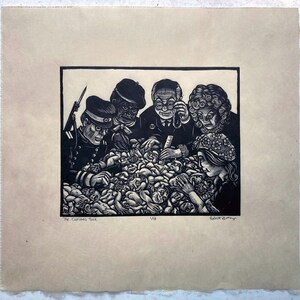 The Curious Task - Wood Engraving Print - 5" x 6" - Printed on Kitakata rice paper image 2