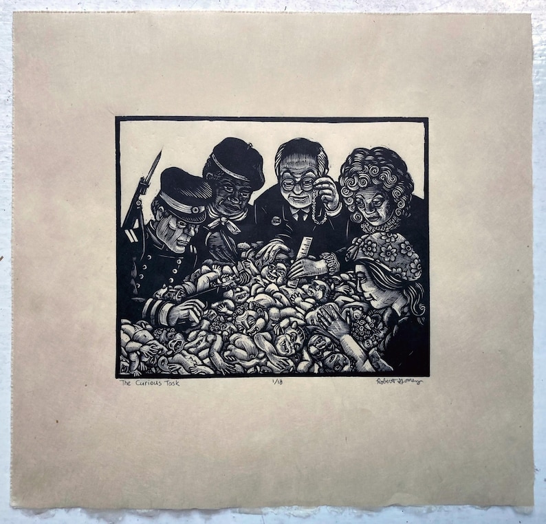 The Curious Task - Wood Engraving Print - 5" x 6" - Printed on Kitakata rice paper image 2