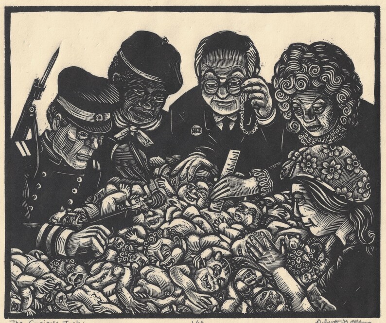 The Curious Task - Wood Engraving Print - 5" x 6" - Printed on Kitakata rice paper image 1