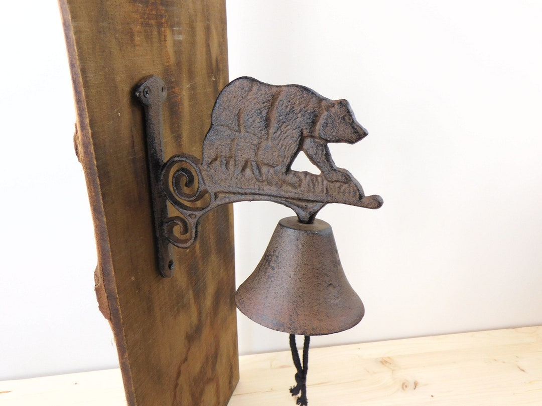 Rustic Cast Iron Bear Wall Mount Welcome Doorbell Dinnerbell 7 Tall ...