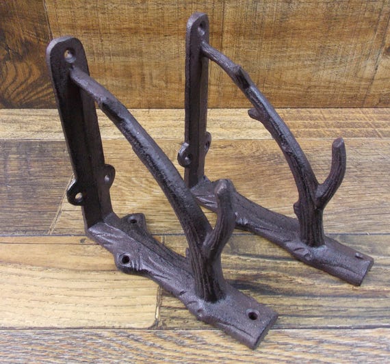Set of 4 Cast Iron Shelf Brackets New Antique-Style Twig Branch 5.5/" x 5.5/"