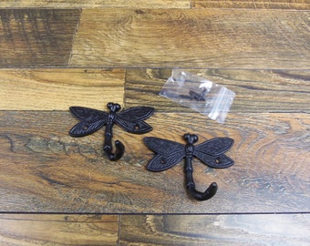Lightweight Metal 4.25" x 3.25" Black Dragonfly Coat Hook Hat Hook Towel Hook Hardware