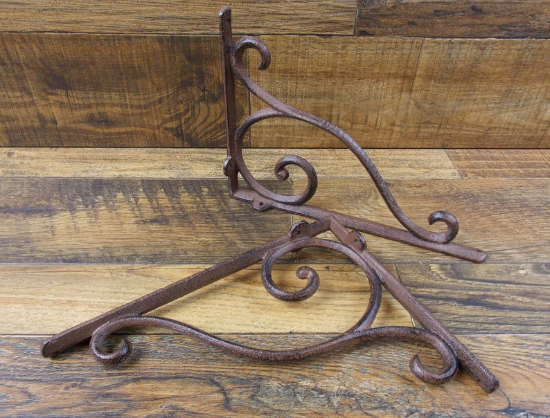 4 BROWN ANTIQUE-STYLE 6.5/" SHELF BRACKETS CAST IRON rustic garden DECORATIVE
