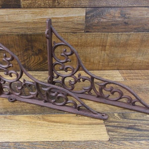 Set of 2 Vintage Look 11&quot; x 7 1/2&quot; Cast Iron Vine Design Shelf Brackets Shelving Braces Hardware