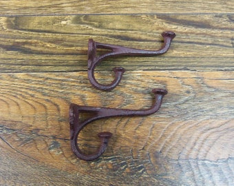 Set of 2 Antique-Style Double Rustic Coat Hook Cast Iron Wall Mount Hardware