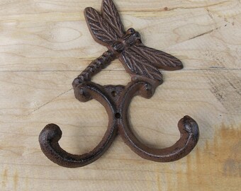 Single Rustic Cast Iron Vintage Style Dragonfly Rustic School Coat Hook Wall 