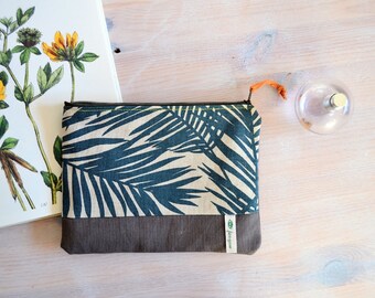 Palmenzweig Make-Up-Bag/floral design/ Universaltäschchen/ Kosmetiktasche/Kosmertikbag/Pouch für Sie/Leinoptik/Mäppchen/Botanikmuster/Wald