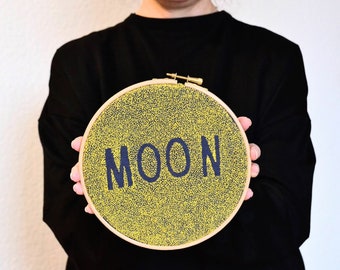 Hoop-Moon Embroidery Embroidery Embroidery Frame 18 cm / Full Moon / Inscribed / Textile Art / Wooden Embroidery Frame / Wall Decoration / Home décor / Home décor / Sky