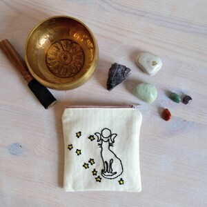 Small bag embroidered with Universum cat with tassel/ pouch jewelry bag Maintenance for oil set/ spirit bag/ Bohostyl/ Special poison image 2