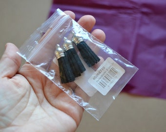 Tassels 3 pieces black and silver made of imitation leather, pendant, jewelry accessories, bracelet bag decorate, bocho, decoration small, small projects