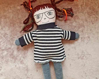 Cloth doll check in Puli handmade/ Let's play/ Children's room decoration/ Toys/ Girls/ Toys/ Textile art/ unique/ Doll love/ Funny