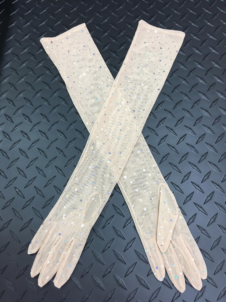 Operalength Stretch Mesh Gloves with Hologram Foil Dots Etsy