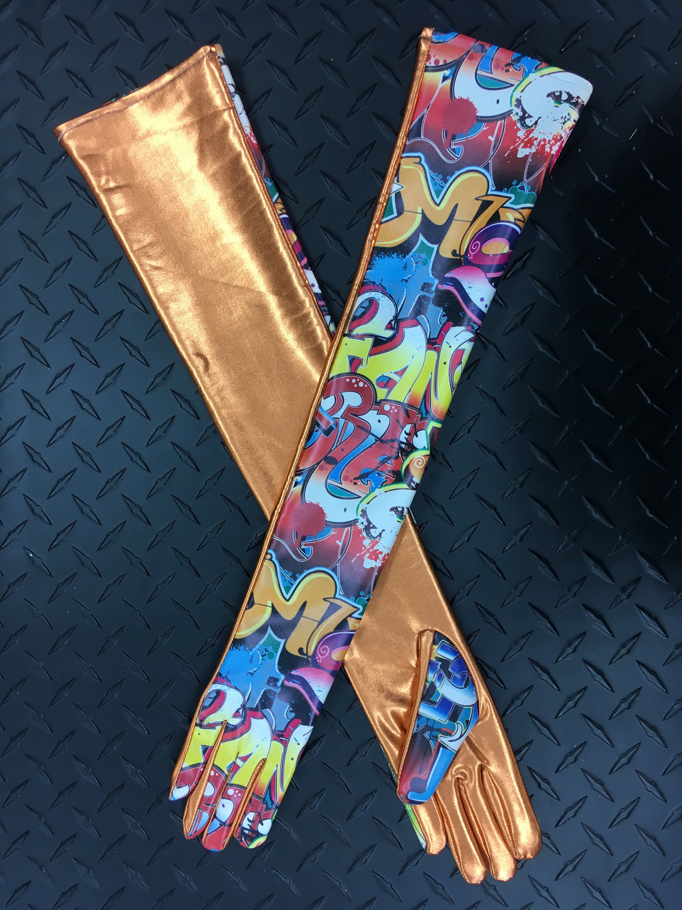 Operalength Graffiti Print Vinyl Gloves Etsy