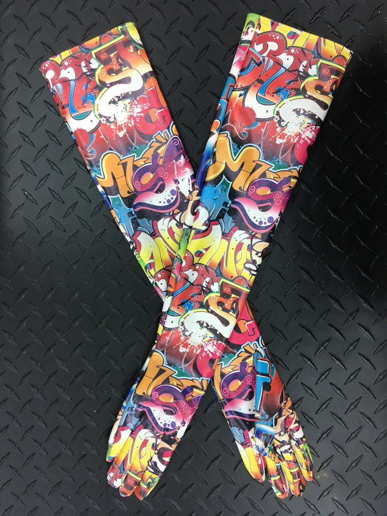 Operalength Graffiti Print Vinyl Gloves Etsy