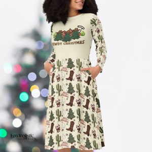 Cowgirl Boot Christmas Dress Southwestern Howdy Christmas Tacky Hoilday Party Dress for Women and Teen Plus Size Available