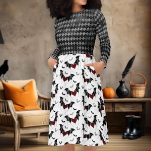 Halloween Vampire Bat Wings Costume Dress, Gothic Alt Clothing, Perfect for Teacher and Bat Lovers, Sizes 2XS-6XL