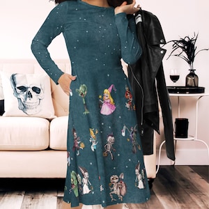 Childs Play Halloween Costume Dress with Pockets, Spooky Teachers School Outfit, Long Sleeve Halloween Plus Size Alt Clothing