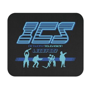 May include: Black square coaster with a blue and white logo that reads "IES NETWORK TELEVISION LEGENDS". The coaster features silhouettes of sports figures in action.
