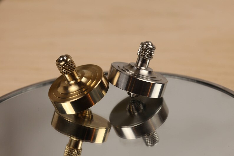 Set of 2 spinning tops Bronze & Stainless Stell EDC Spin top Gift for Him RollSpin Kickstarter boyfriend gift Spinner image 4