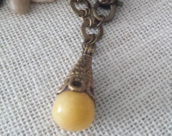 Yellow Jade Pendant on Bronze Decorative Chain