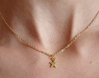 Dainty 22K Gold Star Necklace, Minimalist Charm