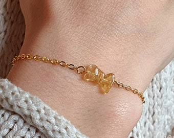 Citrine Gemstone Bracelet, Gold-Rhodium Plated Chain, November Birthstone