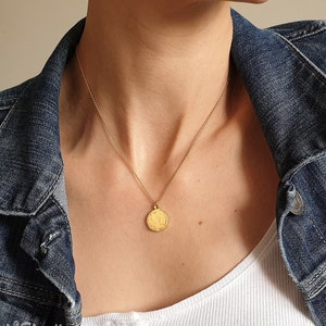 Hammered Gold Coin Necklace, Dainty Gold Chain Necklace, Gift For Her