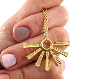 Gold Sun Necklace, Ray Charm Necklace, Summer Necklace, Gift For Women
