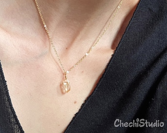 Raw Citrine Necklace, Gold Plated Chain, November Birthstone