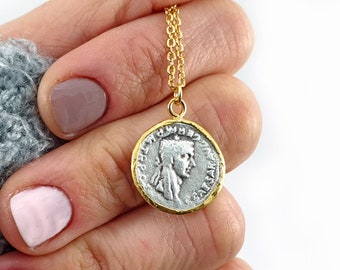 Gold Greek Coin Medallion Necklace, Dainty Layering Necklace