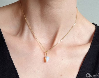 Opal Necklace, October Birthstone, Raw Gemstone Necklace, Beaded Bar Necklace, Layering Gold Necklace, Gift for Her, Bridesmaid Gifts