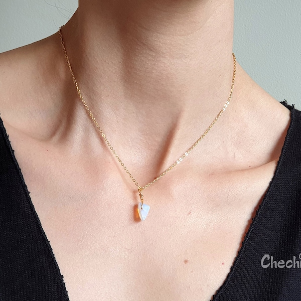 Opal Necklace, October Birthstone, Raw Gemstone Necklace, Beaded Bar Necklace, Layering Gold Necklace, Gift for Her, Bridesmaid Gifts