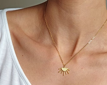 Dainty Sunburst Necklace, 22k Gold Plated Layering Necklace