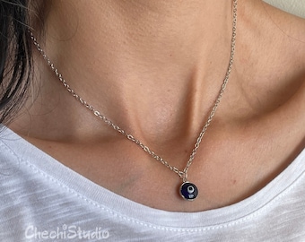Collar de mal de ojo azul, collar de mal de ojo de plata, collar de mal de ojo turco, joyería de mal de ojo